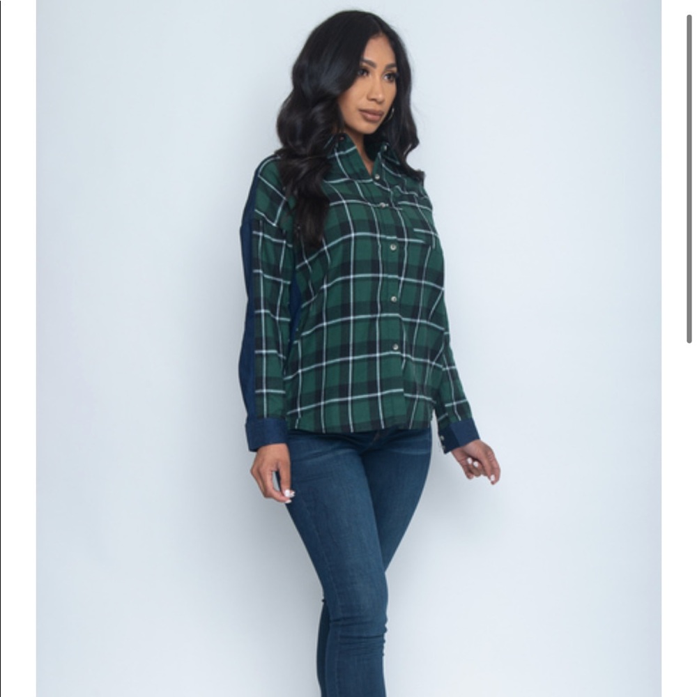 Forest green and Navy long sleeve button down shirt